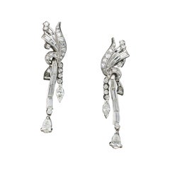 Diamond Dressy Dangling Earrings in Platinum Circa 1950
s 3.20 Carats