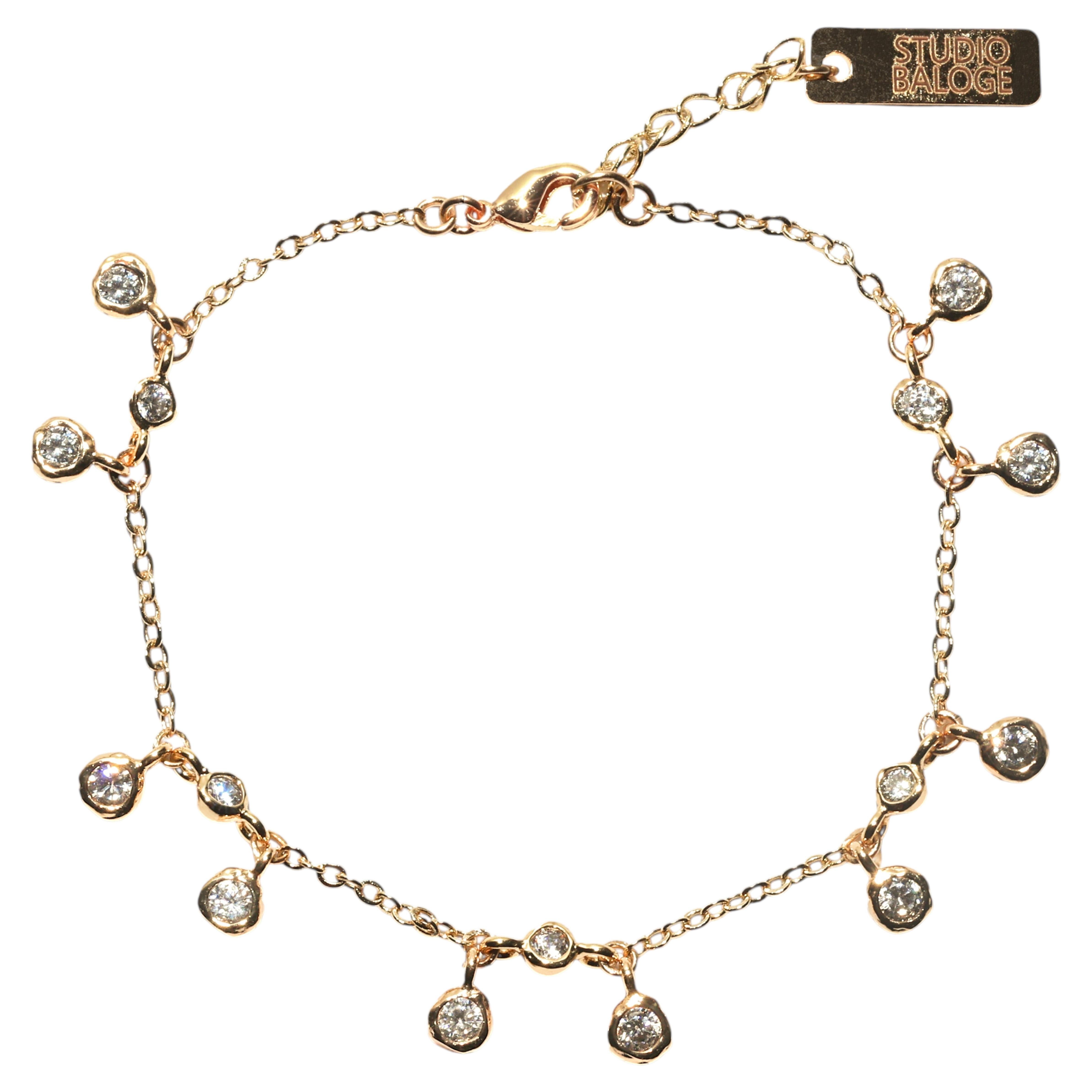Diamond Drift Bezel-Set Crystal Cluster Bracelet in 14K Gold-Filled For Sale