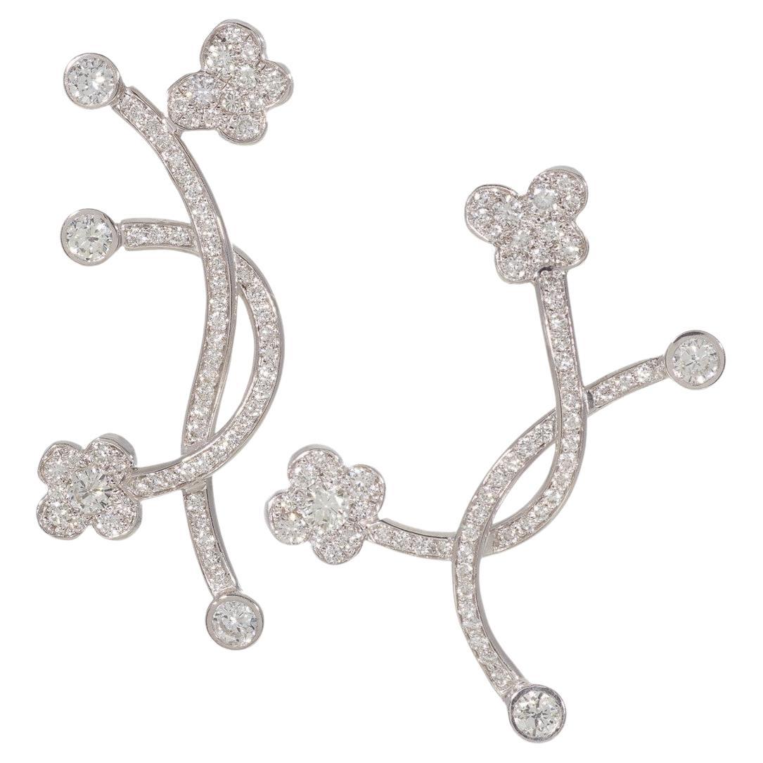 Diamond Drop Assymetric Earrings set in White Gold For Sale