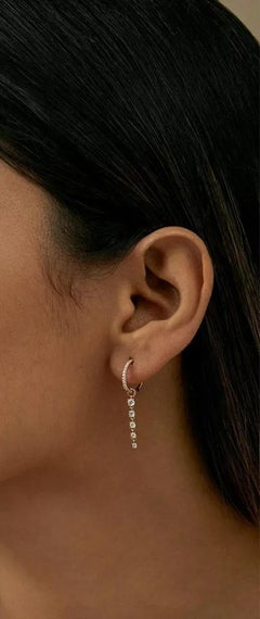 Diamond Drop Chain Hoops Earring in 14k Solid Gold