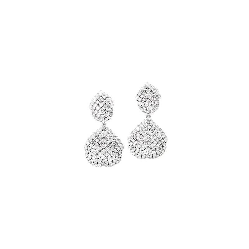 A beautiful pair of drop earrings set with one hundred and eighty two round brilliant-cut diamonds and forty-four marquise diamonds, estimated to weigh a total of thirty-three carats. The upper drops may be removed to wear as smaller earrings. Backs