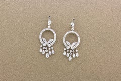 Diamond Drop Dangle 18k White Gold Butterfly Earrings