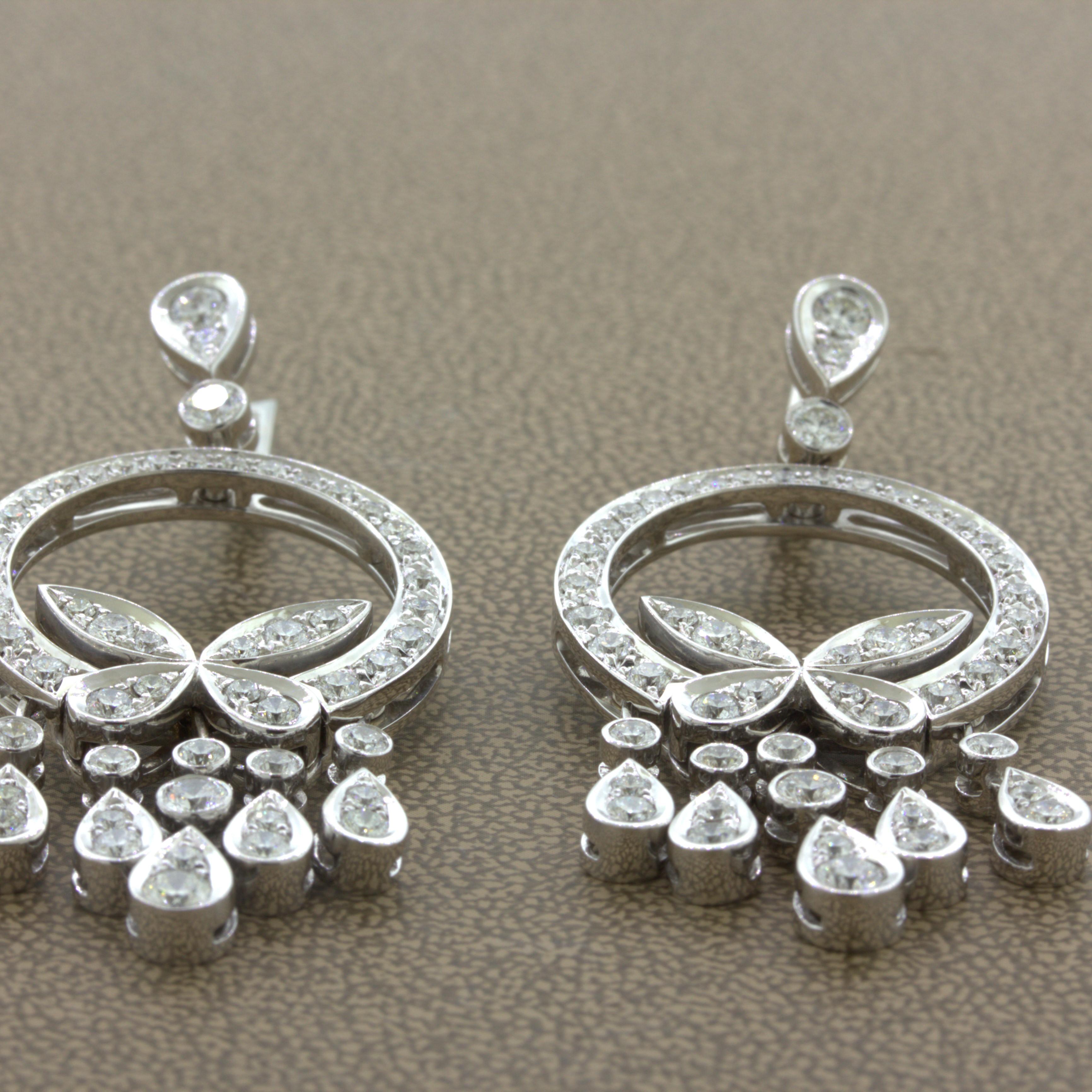 Diamond Drop Dangle 18k White Gold Butterfly Earrings For Sale 1