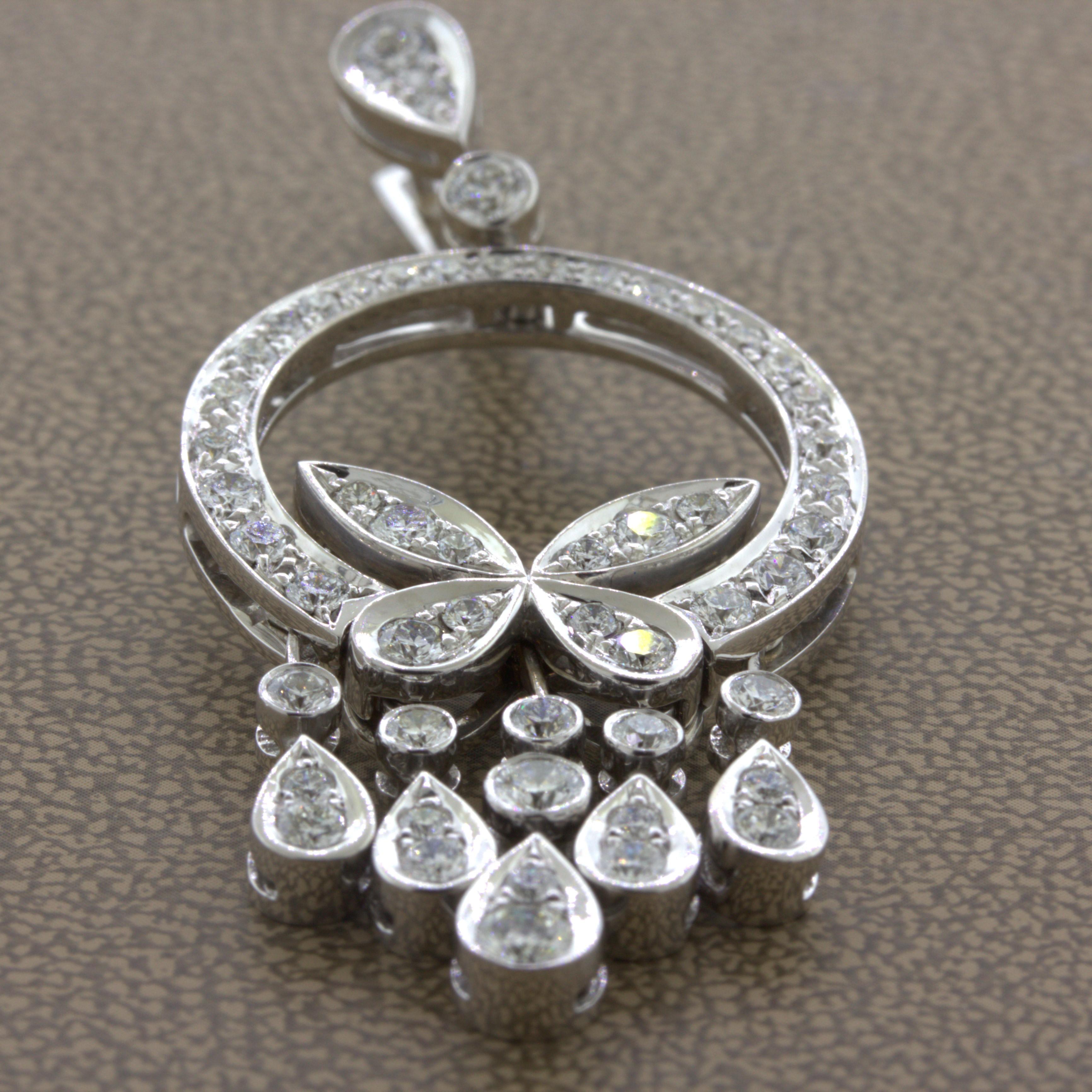 Diamond Drop Dangle 18k White Gold Butterfly Earrings For Sale 4