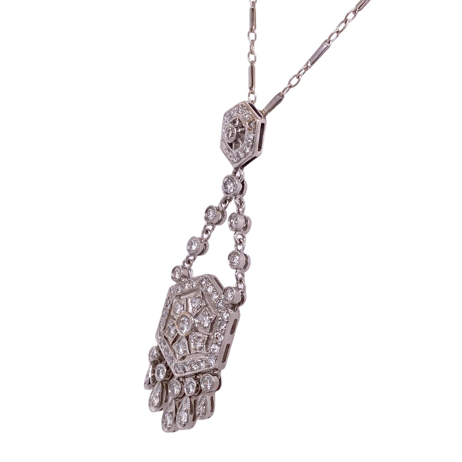 Modern Diamond Drop Dangle Pendant Necklace 18 Karat White Gold
