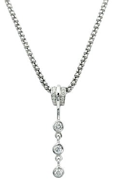 Diamond Drop Dangle Pendant Necklace with Popcorn Chain in 14 Karat White Gold