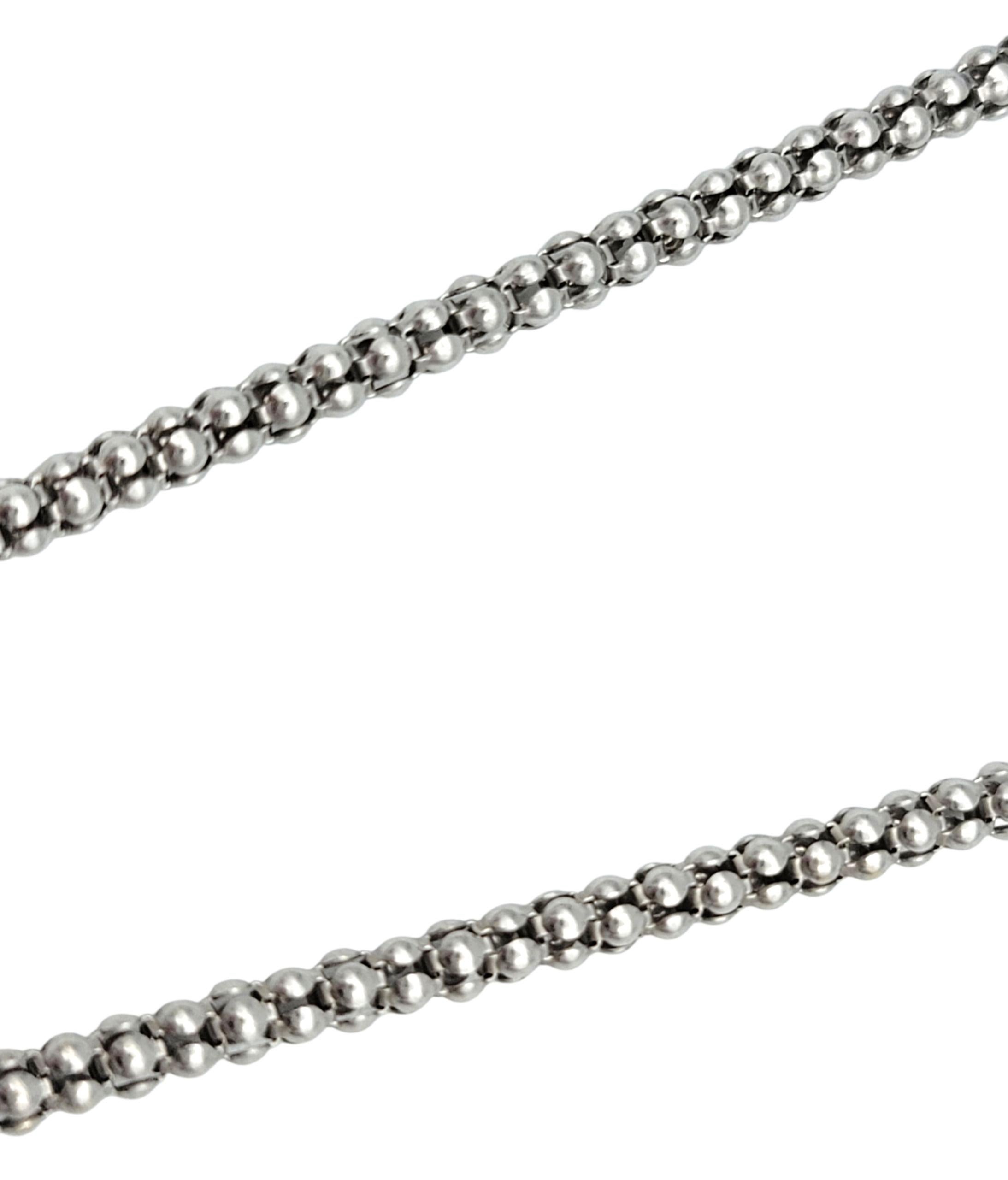 Diamond Drop Dangle Pendant Necklace with Popcorn Chain in 14 Karat White Gold In Good Condition For Sale In Scottsdale, AZ