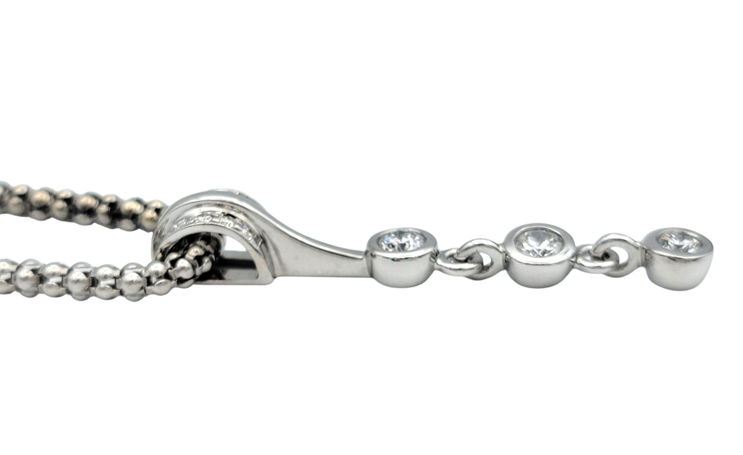 Women's Diamond Drop Dangle Pendant Necklace with Popcorn Chain in 14 Karat White Gold For Sale