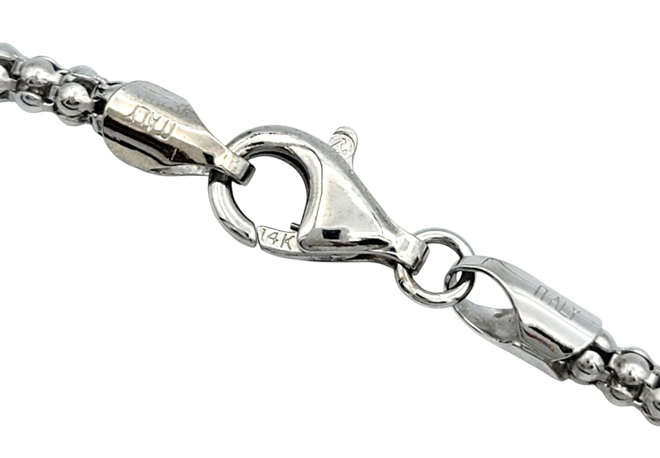 Diamond Drop Dangle Pendant Necklace with Popcorn Chain in 14 Karat White Gold For Sale 1