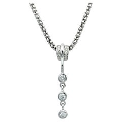 Diamond Drop Dangle Pendant Necklace with Popcorn Chain in 14 Karat White Gold