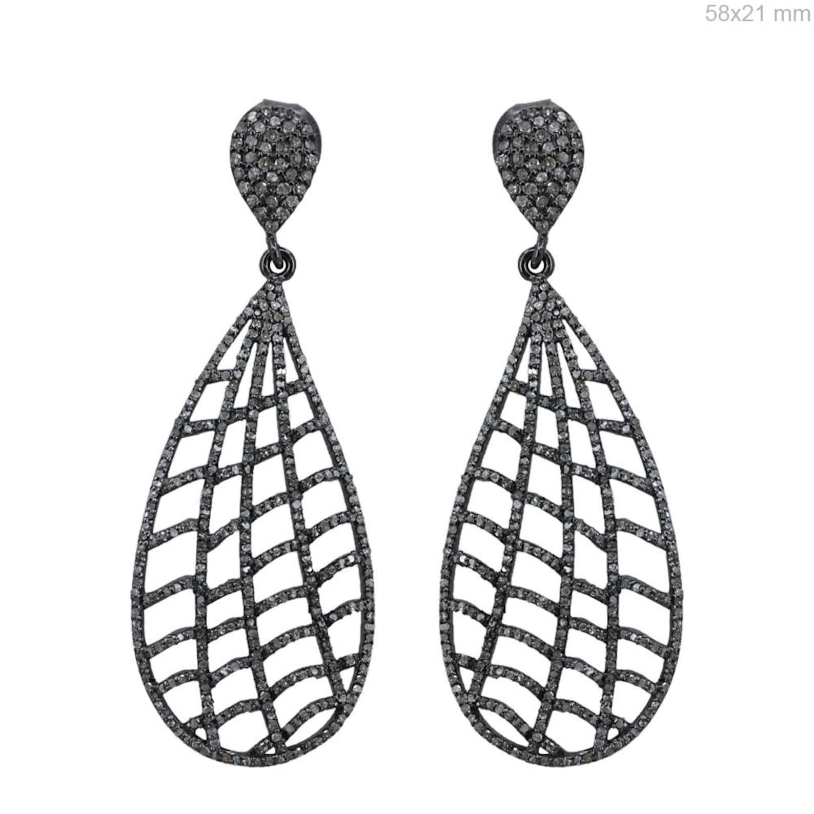 Art déco Boucles d'oreilles pendantes avec diamants A Silver Boucles d'oreilles pendantes de mariage Cadeau pour Elle en vente