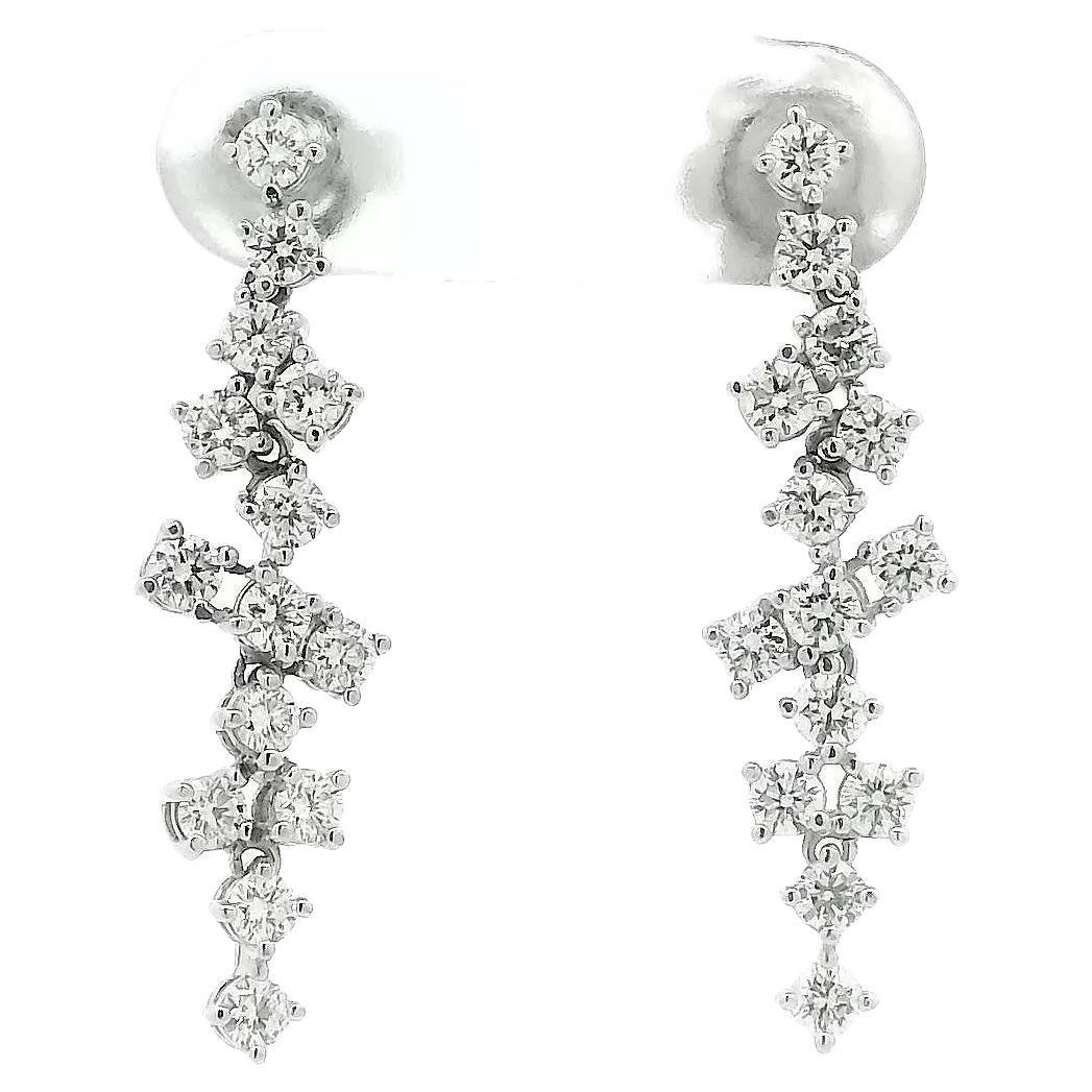 Diamond Drop Earrings 1.38 Carats in 18K White Gold For Sale