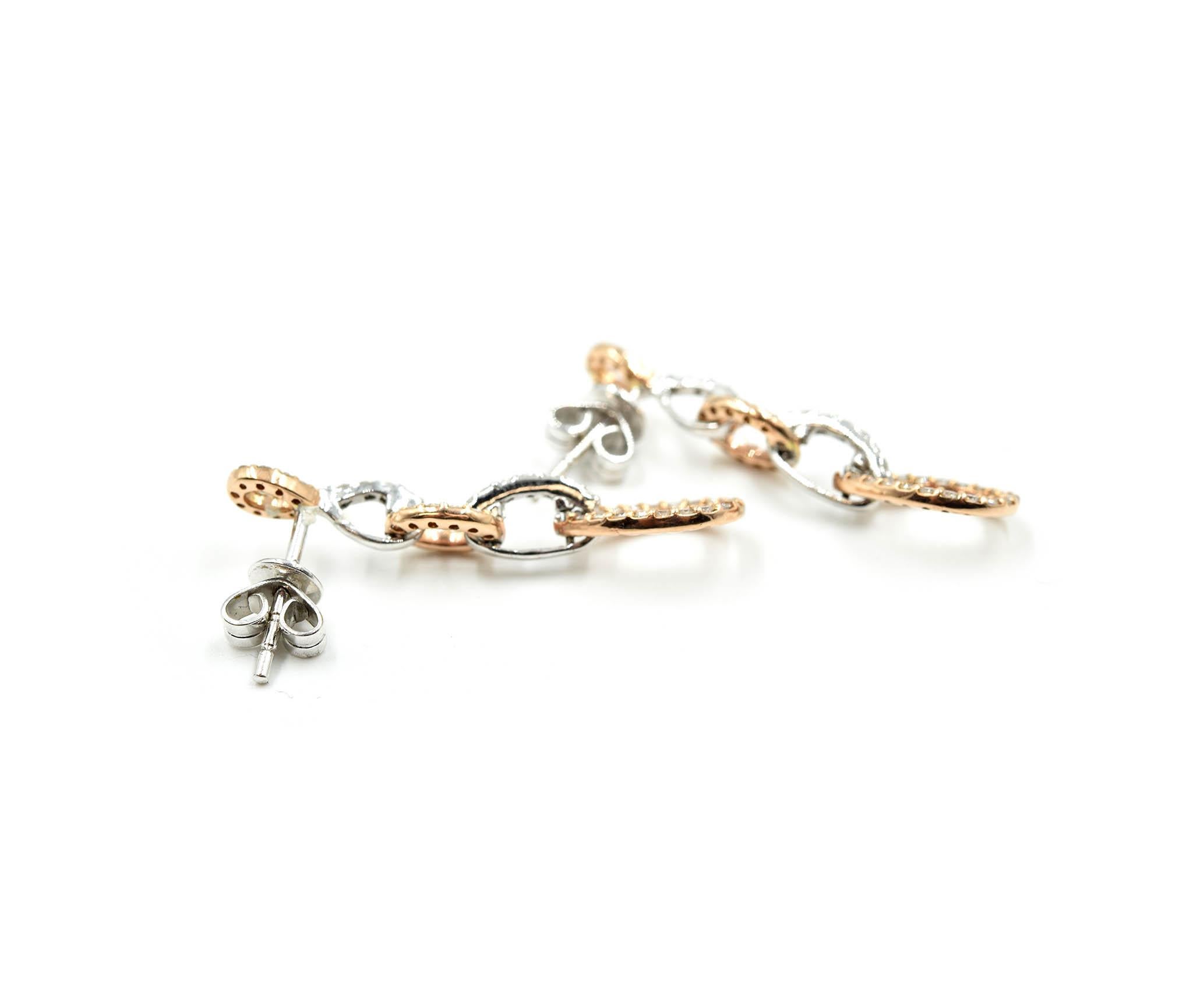Modern Diamond Drop Earrings 14 Karat White and Rose Gold