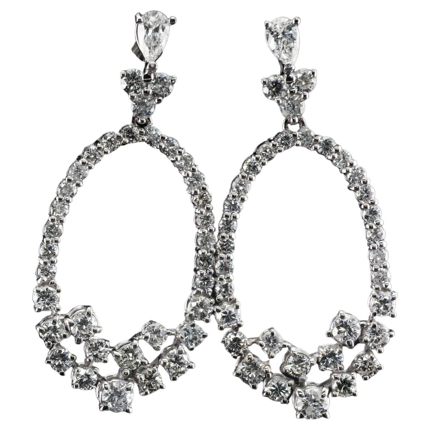 Vintage 3.47cts Large European Diamond Gold Dangle Drop Earrings For Sale at 1stDibs