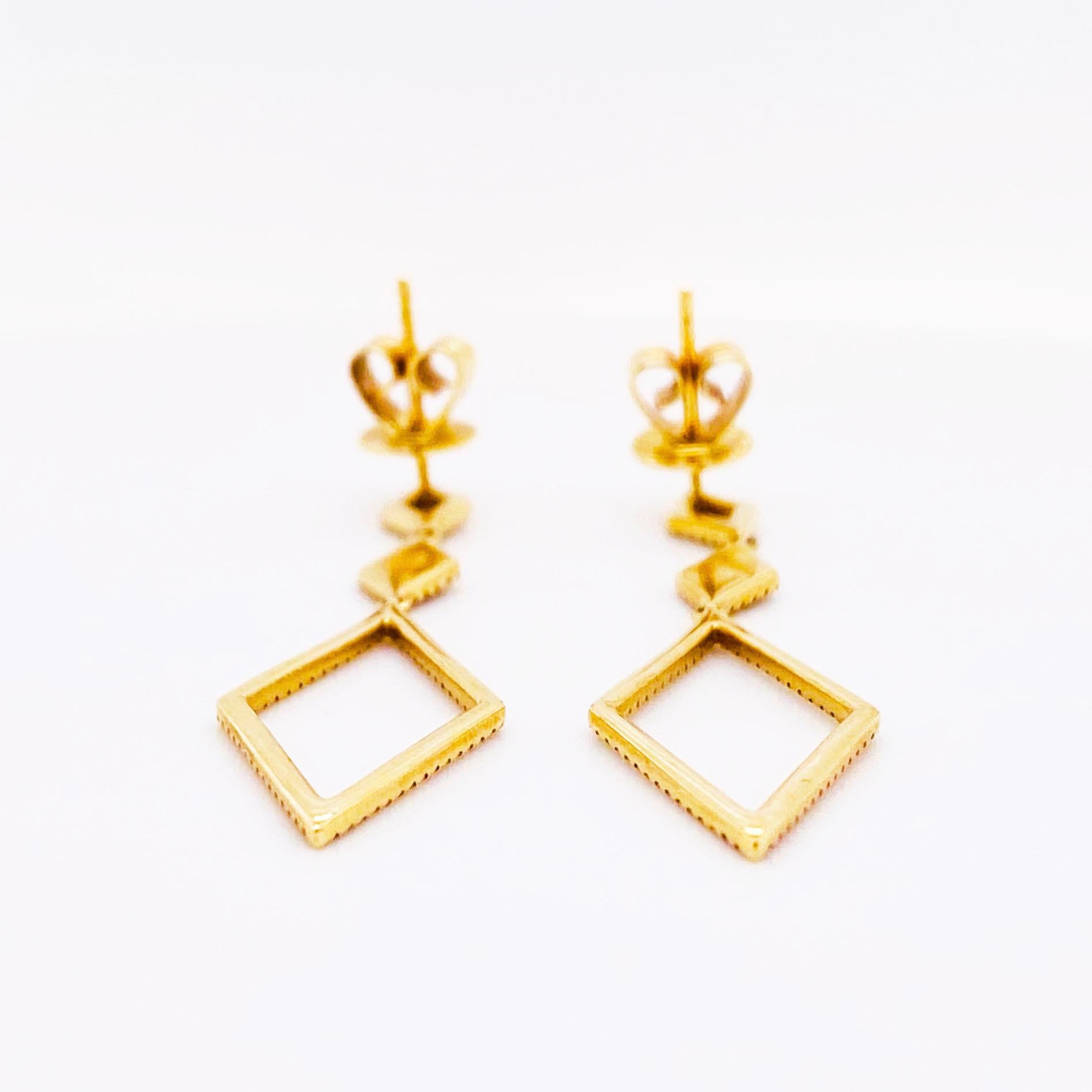 Diamant-Tropfen-Ohrringe, 14 Karat Gold 3 Diamant-Glieder in Form von Gliedern (Rundschliff)