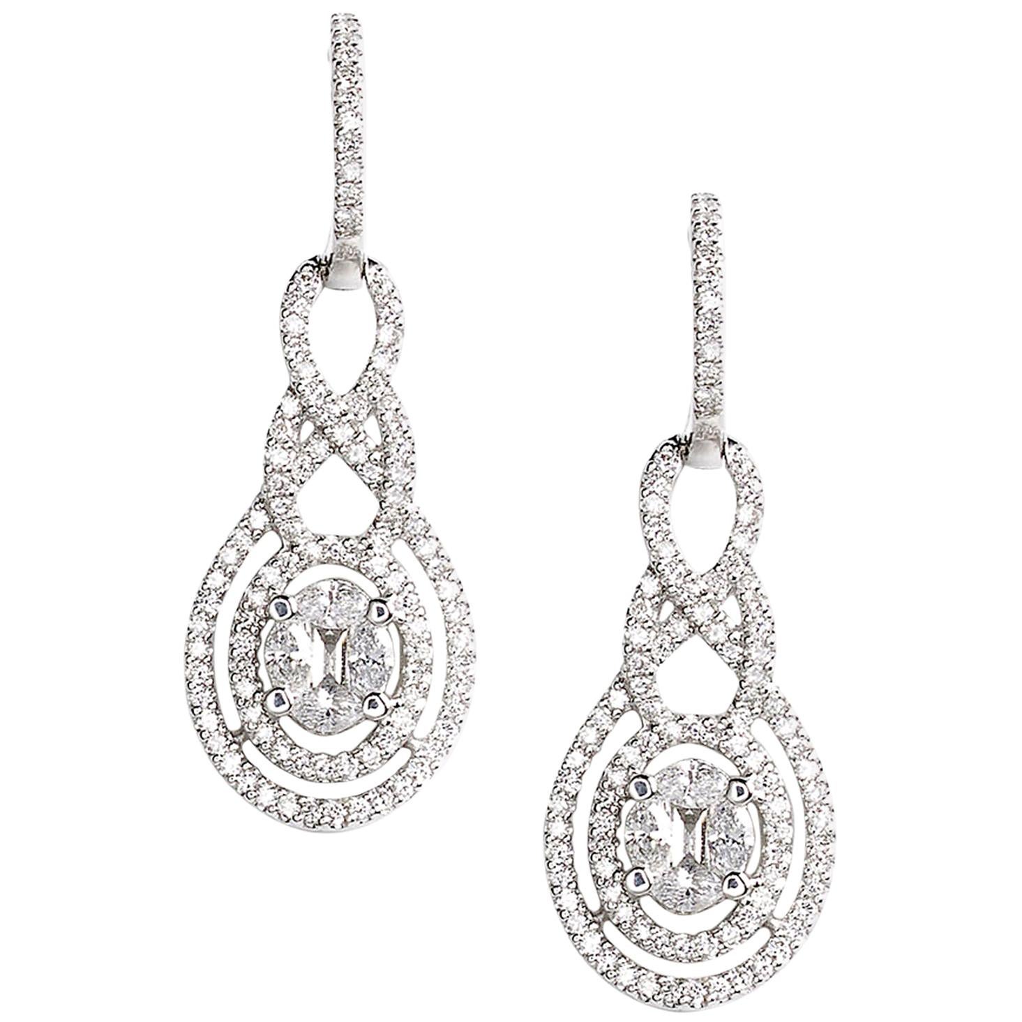 Diamond Drop Earrings, 1.69 Carat For Sale