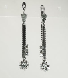 Diamond Drop Earrings 18K White Gold Dangle .56 DTW Vintage