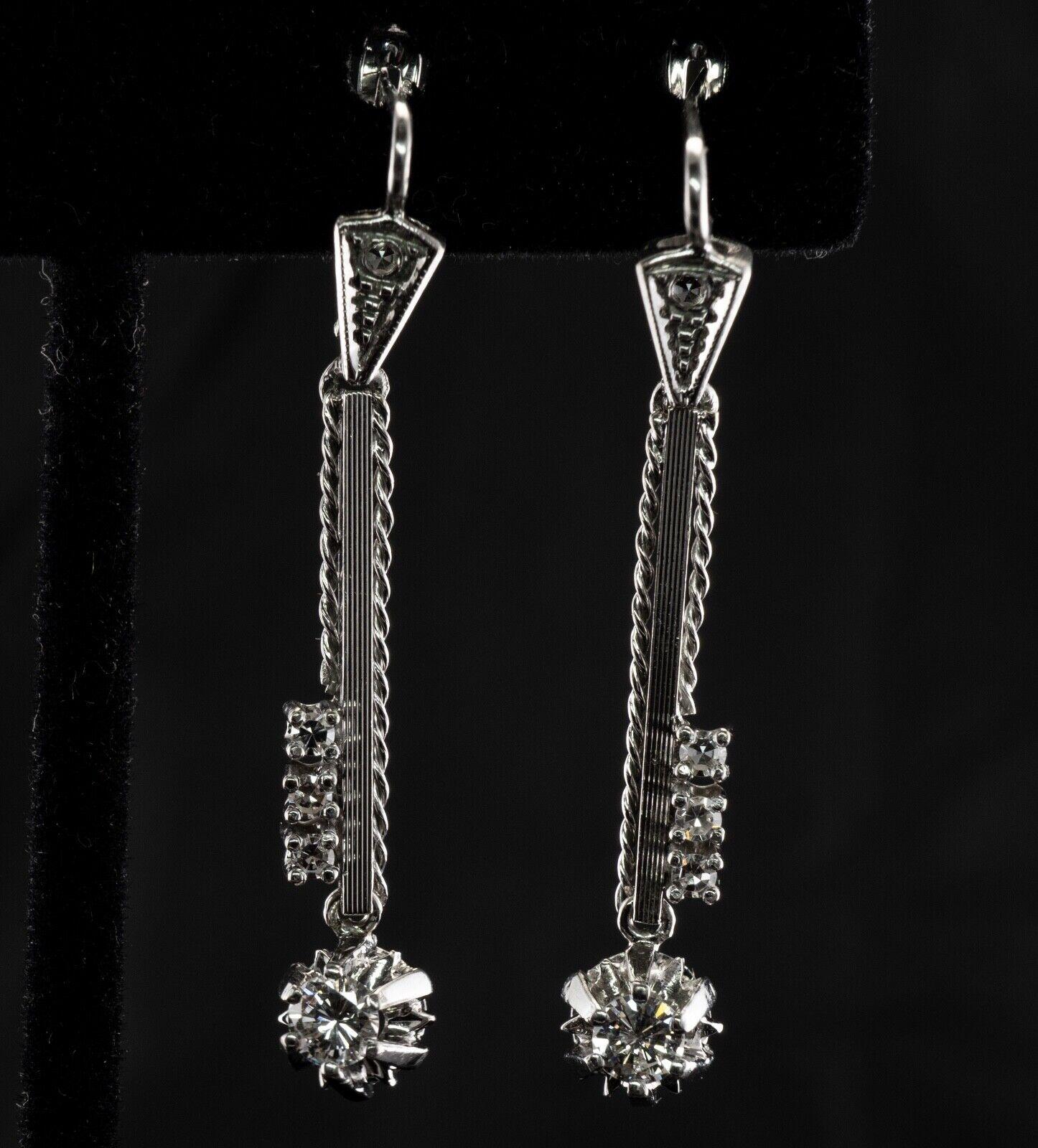 Women's Diamond Drop Earrings 18K White Gold Dangle .56 DTW Vintage For Sale