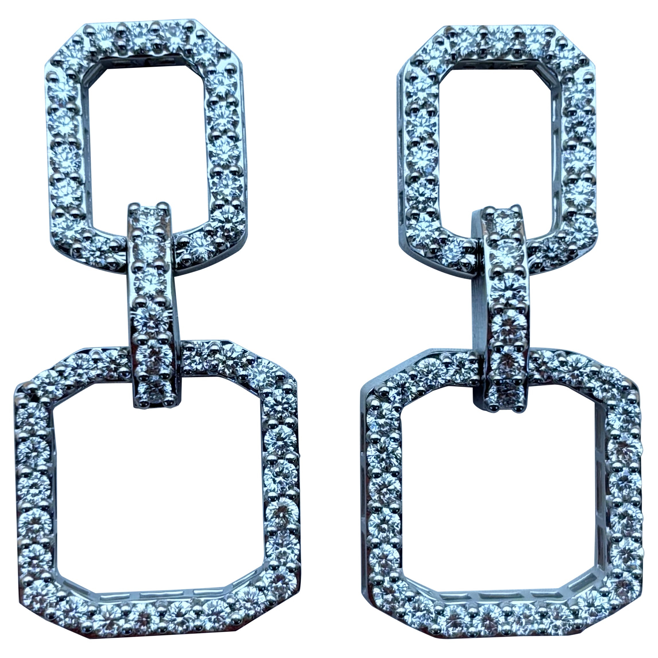 Diamond Drop Earrings 2.48 Carats in 18K White Gold