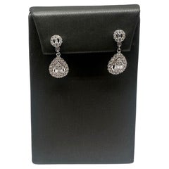 Diamond Drop Earrings in 10kt White Gold - 1ctw GH SI Baguette & Round Diamonds