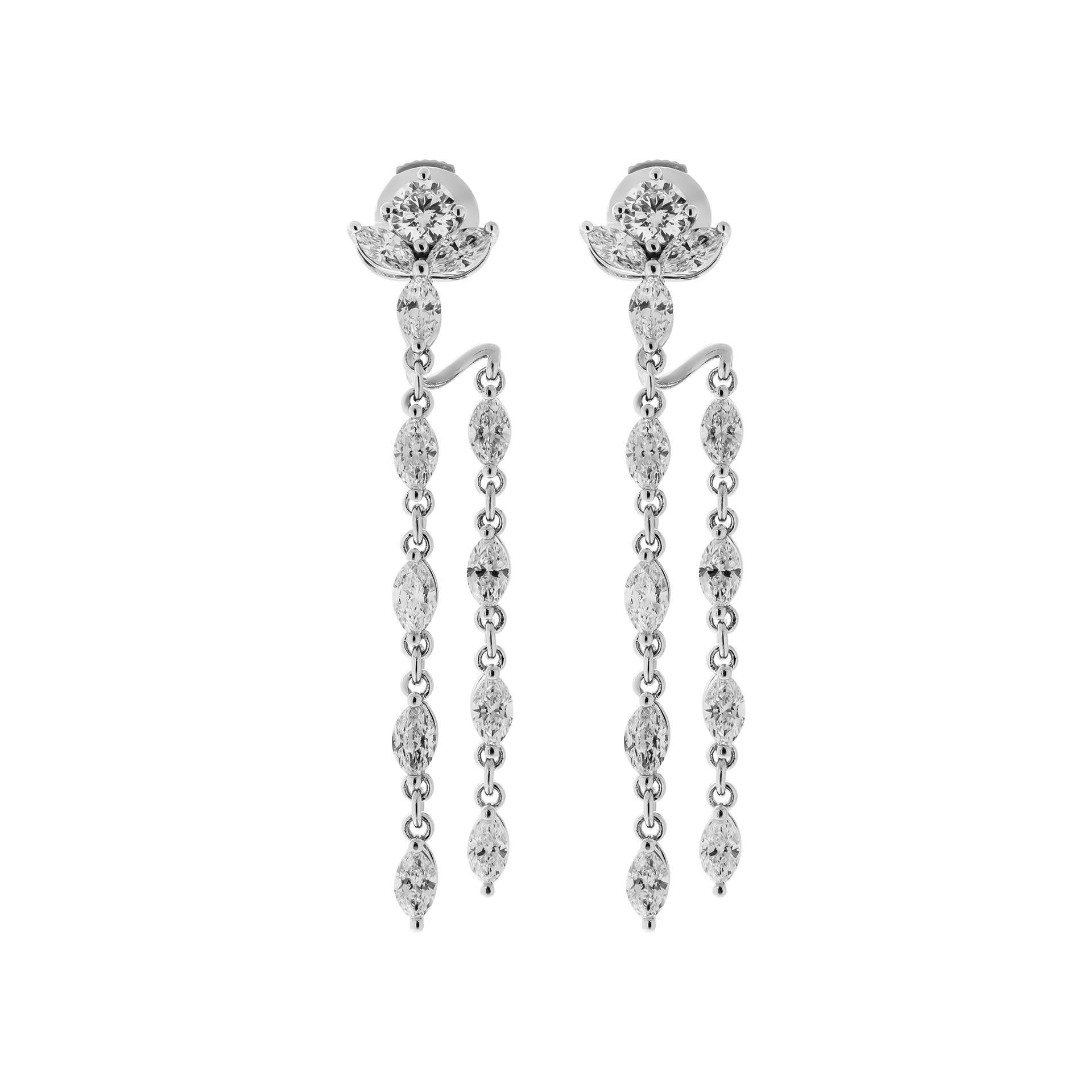 Modern Diamond Drop Earrings in 18K White Gold For Sale