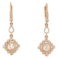 Pendientes de gota de diamantes en oro amarillo de 18 quilates con diamantes talla rosa y redondos