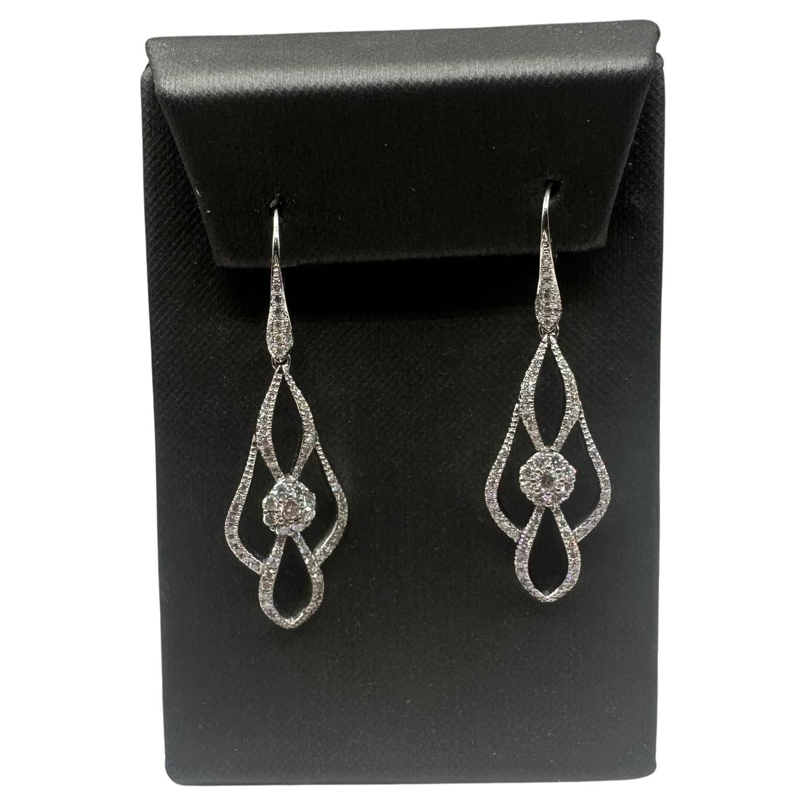 Diamond Drop Earrings in 18kt White Gold - 1.2ctw GH VS/SI Diamonds, Lever Backs