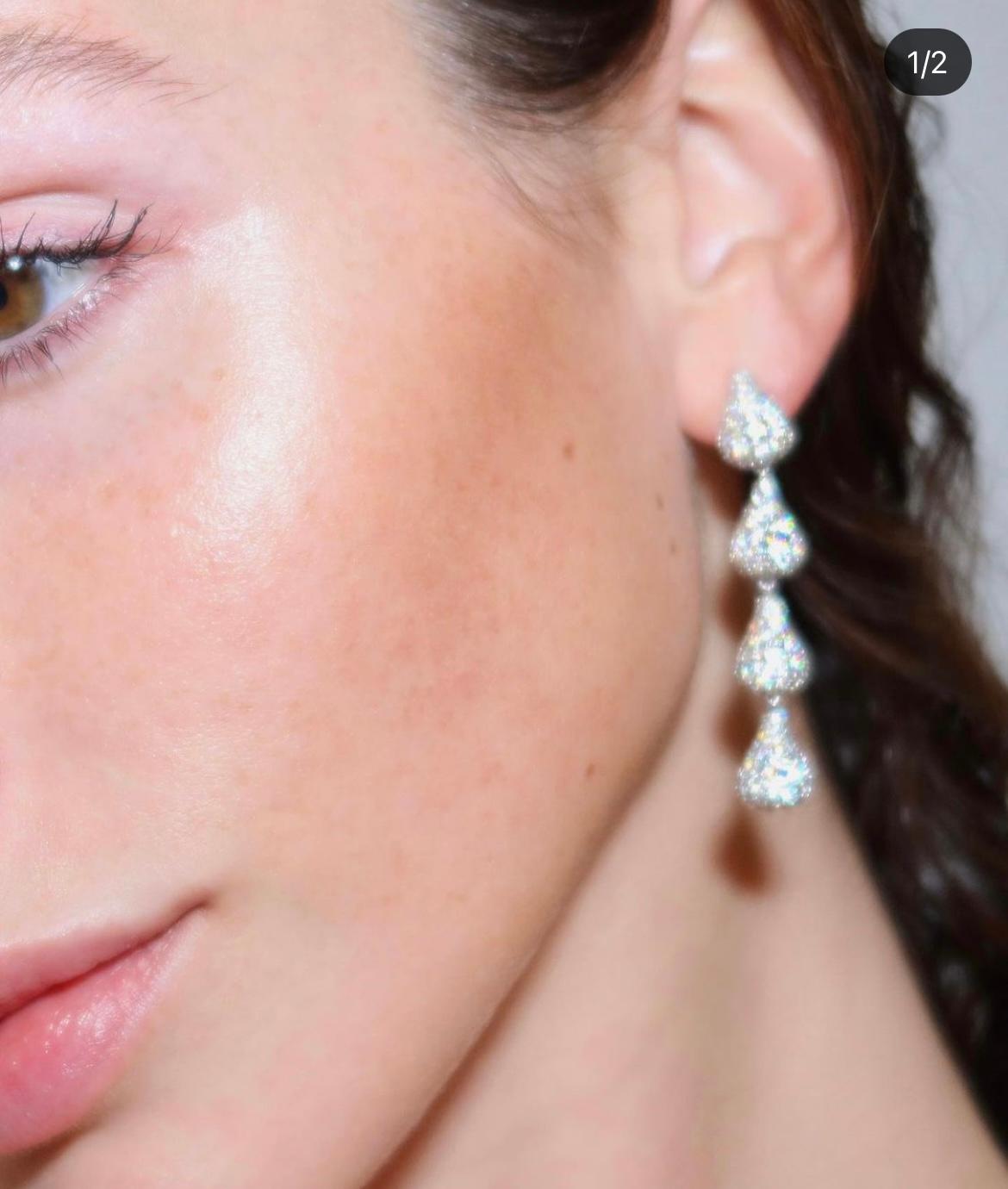 Modern Diamond Drop Earrings on White Gold For Sale