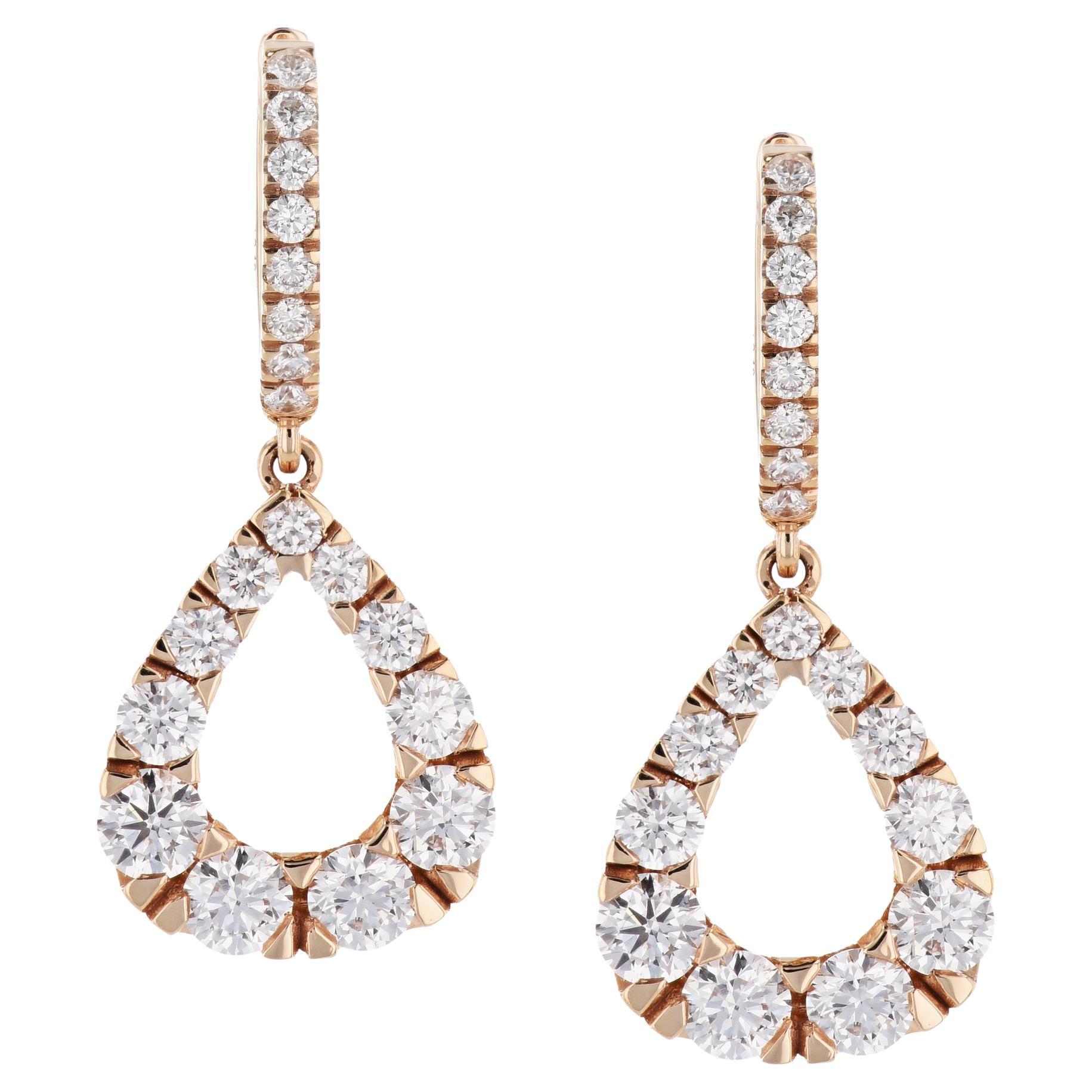 Diamond Drop Earrings Rose Gold Pave Set For Sale
