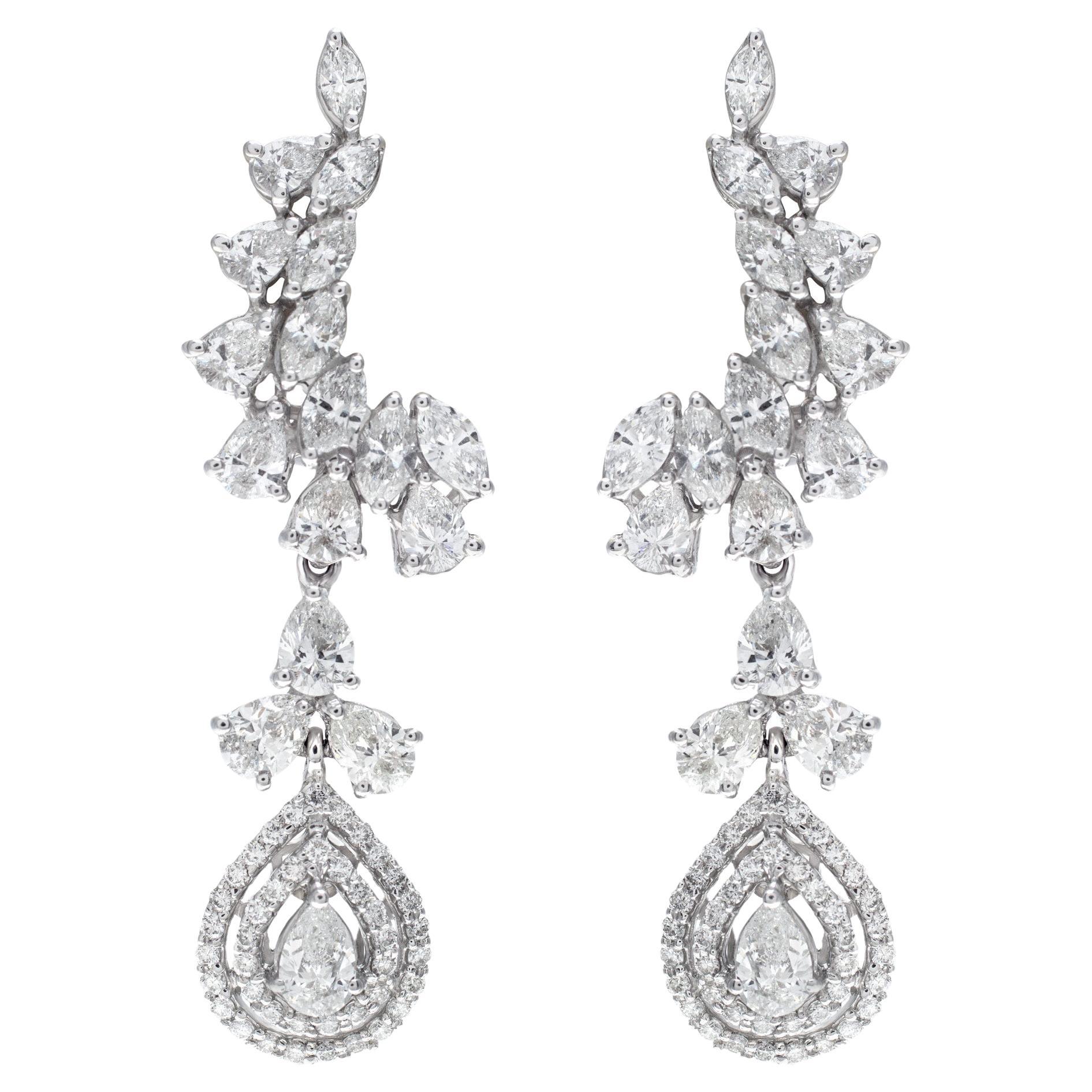 Diamond Drop Earrings Set in 18k White Gold with Approximately 5 Carats