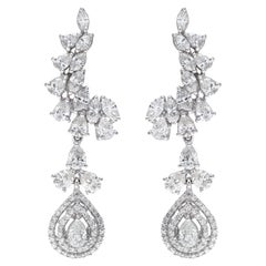 Diamond Drop Earrings Set in 18k White Gold with Approximately 5 Carats