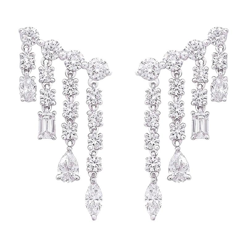 Diamond Drop Earrings with Fancy Shape Diamonds 3.80 Carat 14 Kt White Gold