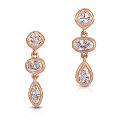 Diamond Drop Earrings with Mixed Cut Diamonds in 18k Matte Gold