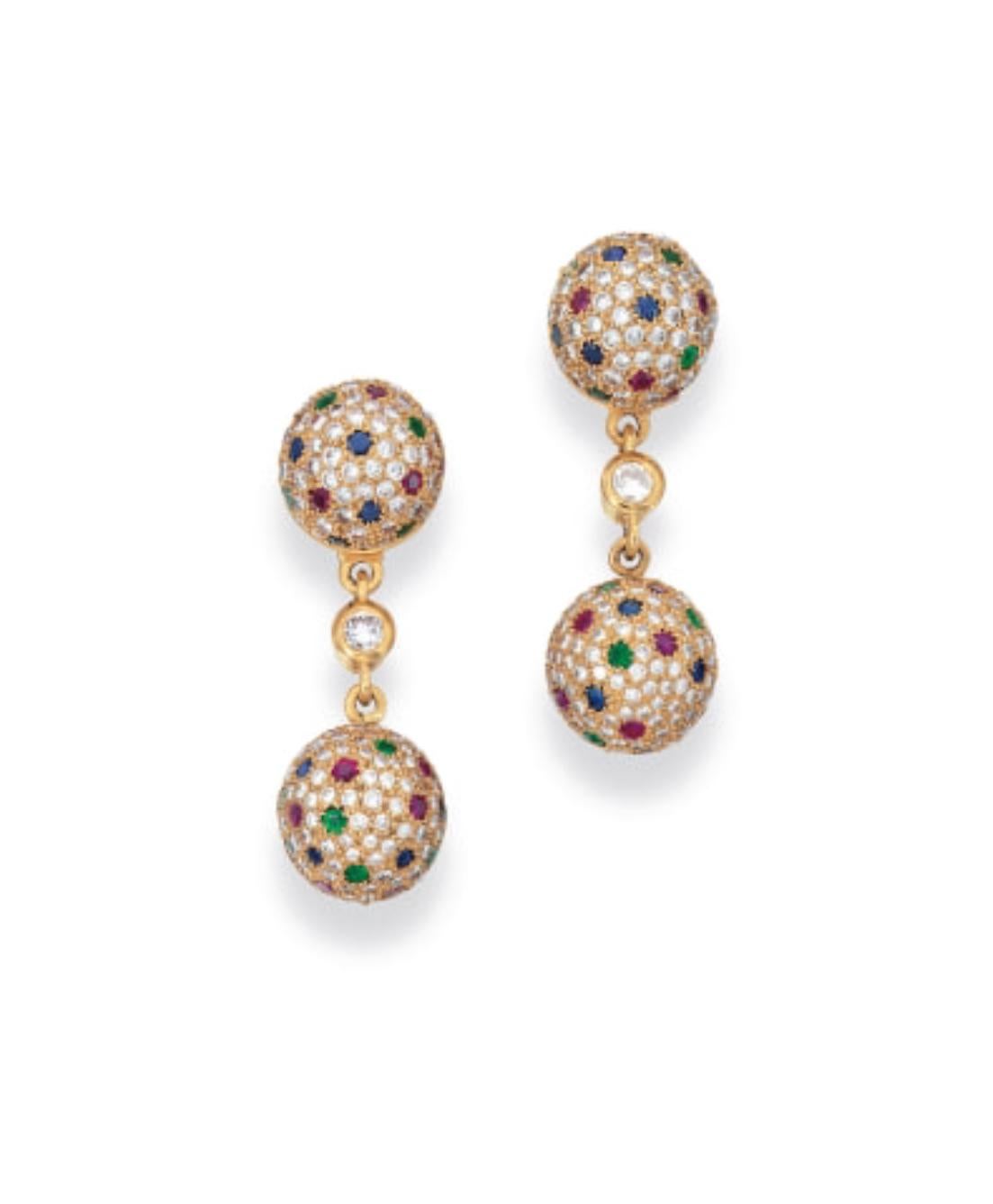 Round Cut Diamond Drop Earrings with Multi-Color Gemstones For Sale