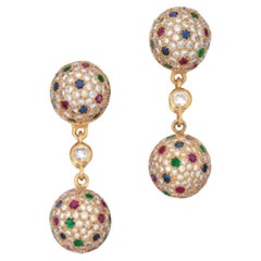 Diamond Drop Earrings with Multi-Color Gemstones