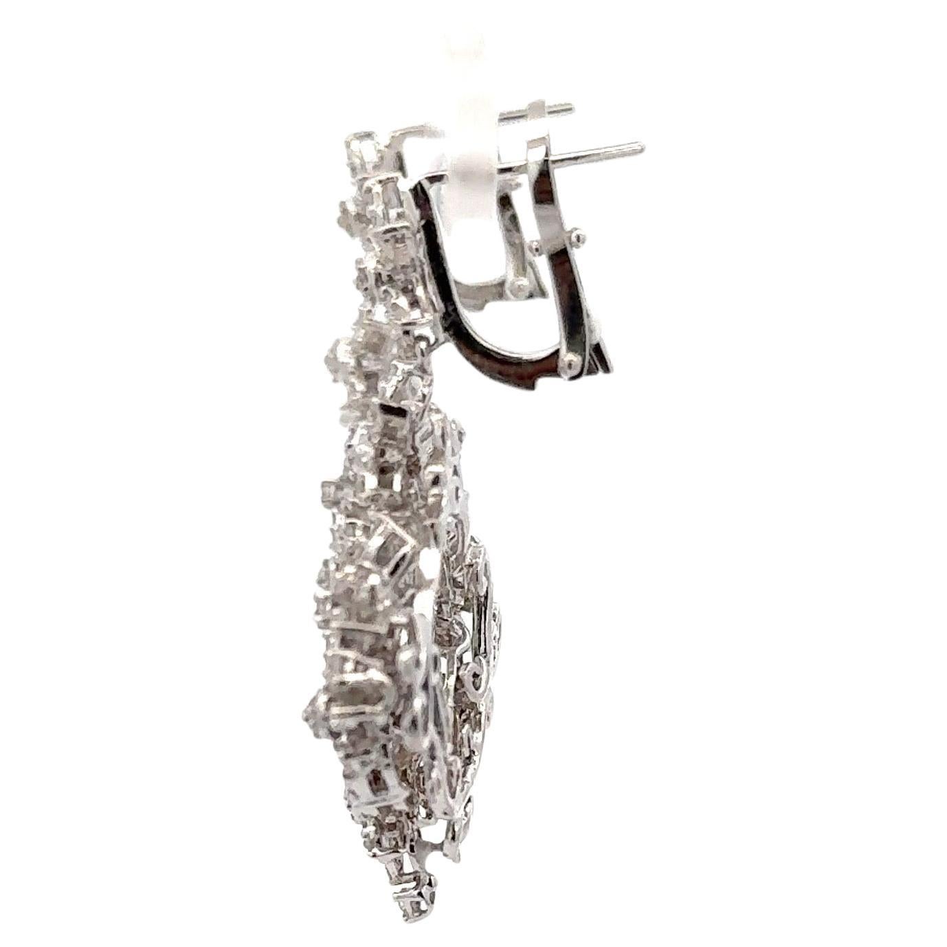 Contemporary Diamond Drop Floral Cluster Earrings 1.85 Carats 14 Karat White Gold F-G VS1-VS2 For Sale