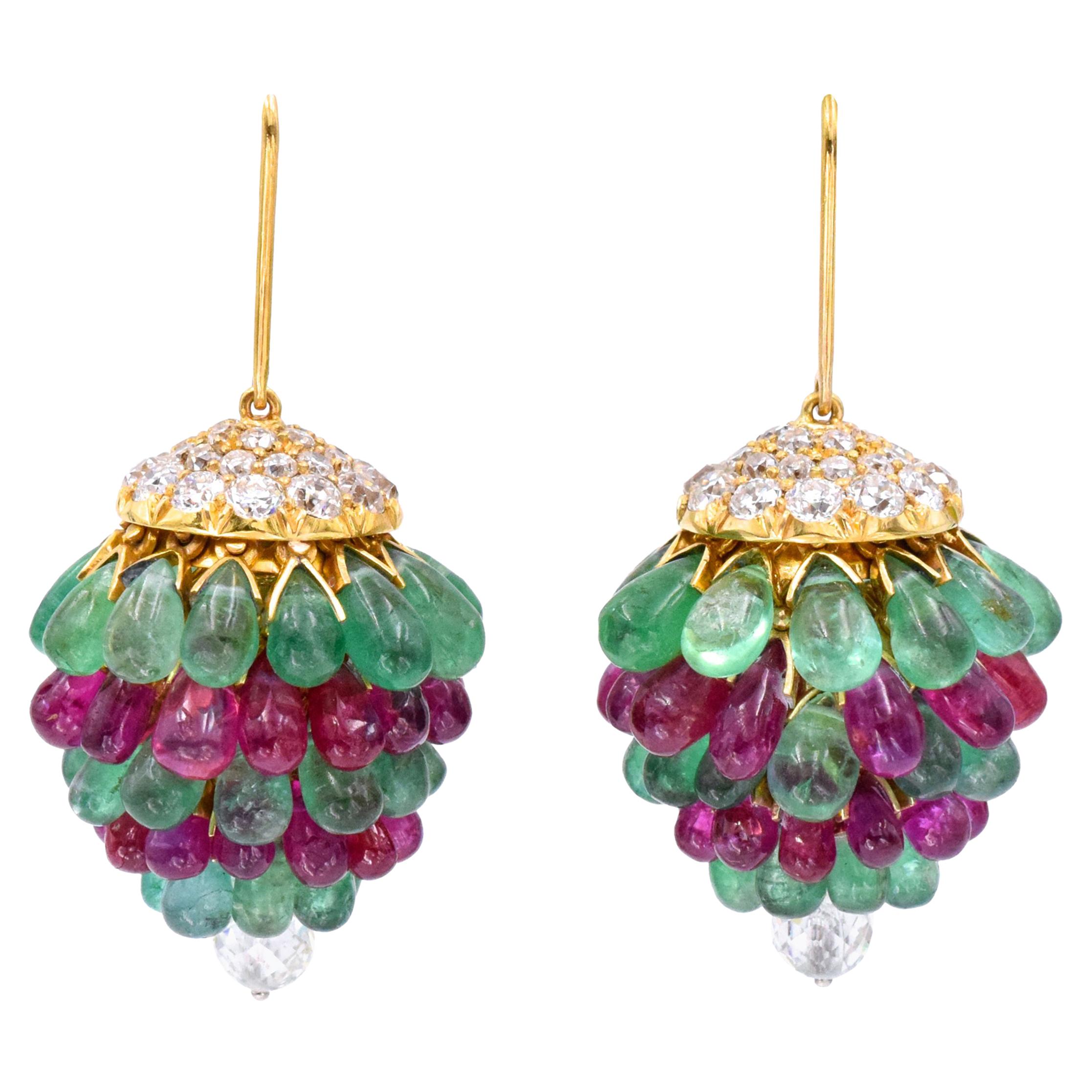 Art Deco Diamond Drop Gem Earrings For Sale