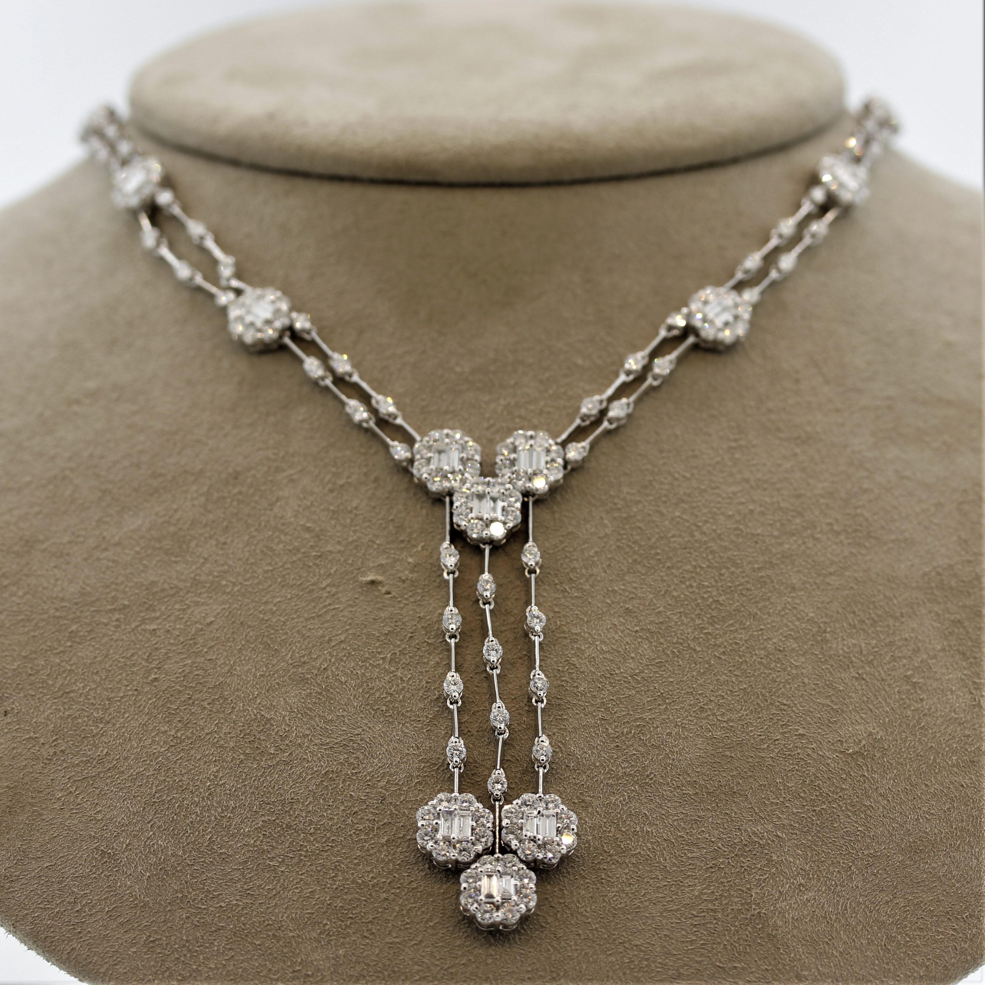 Women's Diamond Drop Gold Double-Strand Necklace