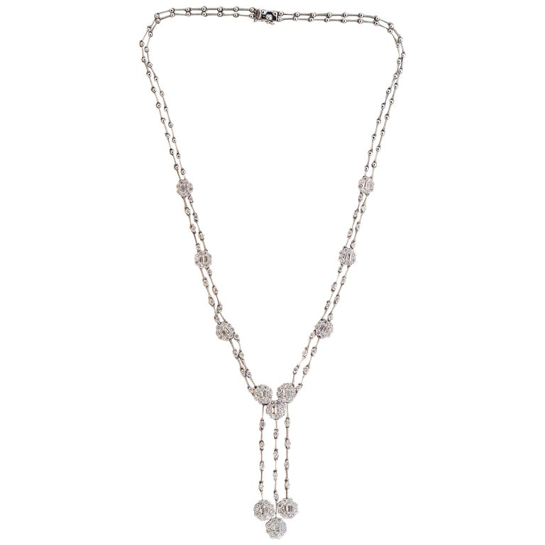 Diamond Drop Gold DoubleStrand Necklace For Sale at 1stDibs