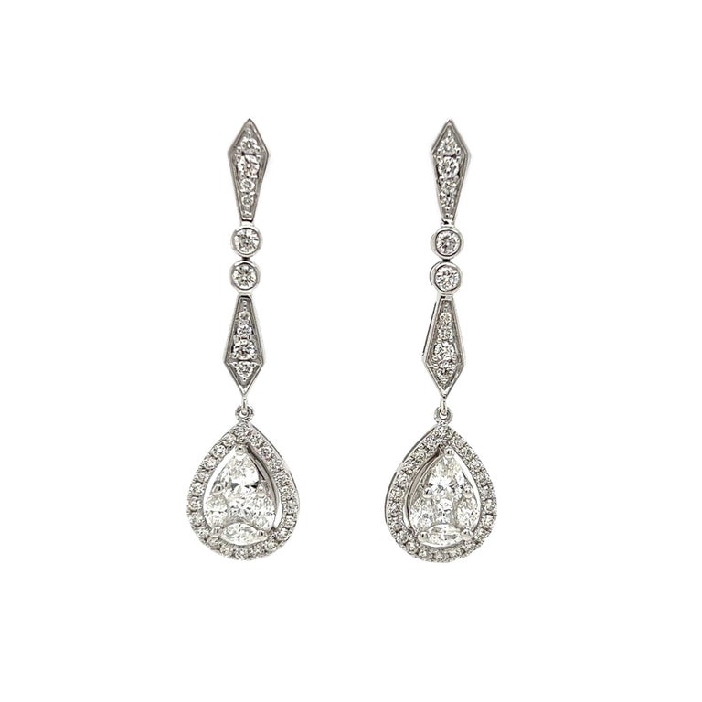 Diamond Drop Gold Earrings Fine Estate Jewelry For Sale at 1stDibs
