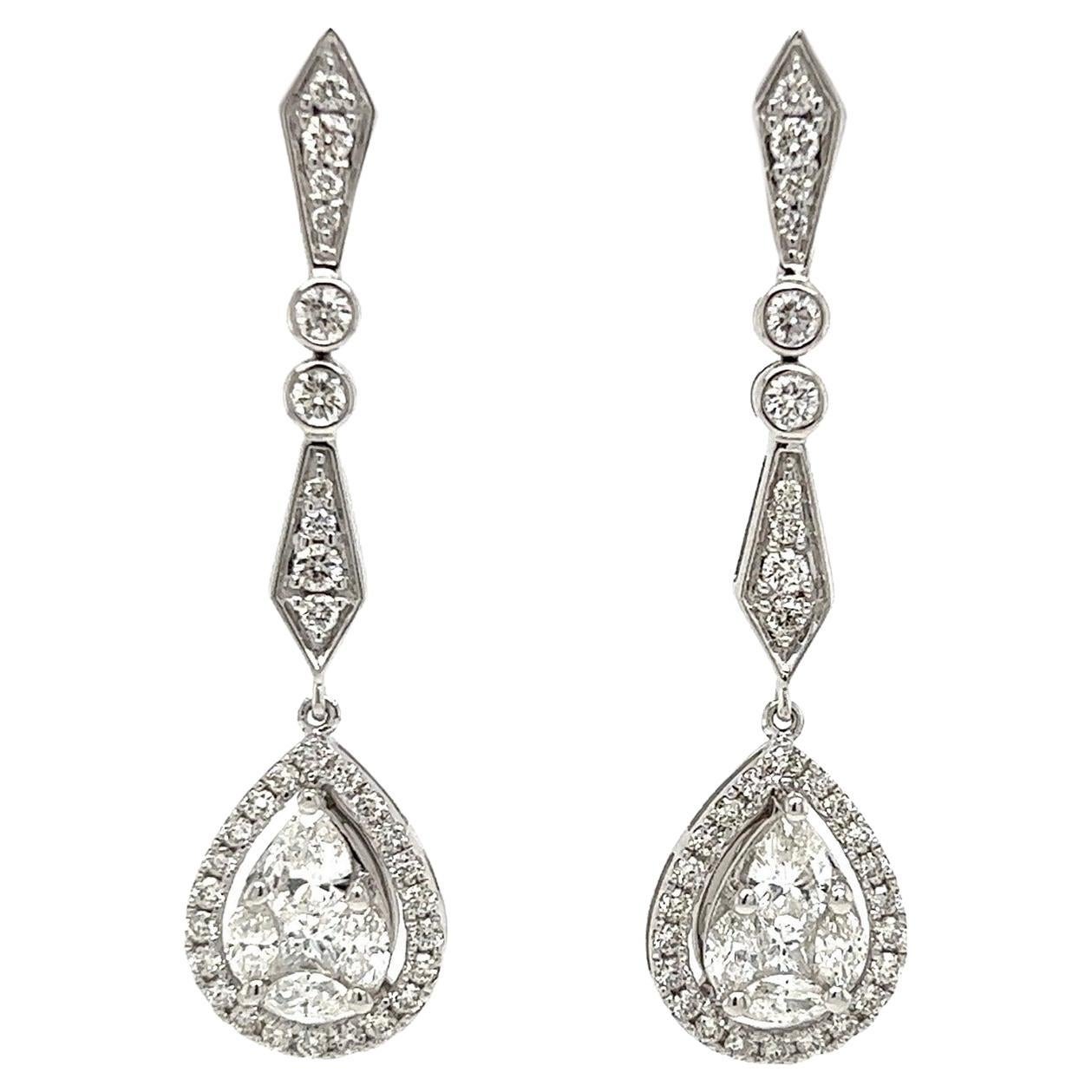 Diamond Chandelier Platinum Drop Earrings Estate Fine Jewelry For Sale ...