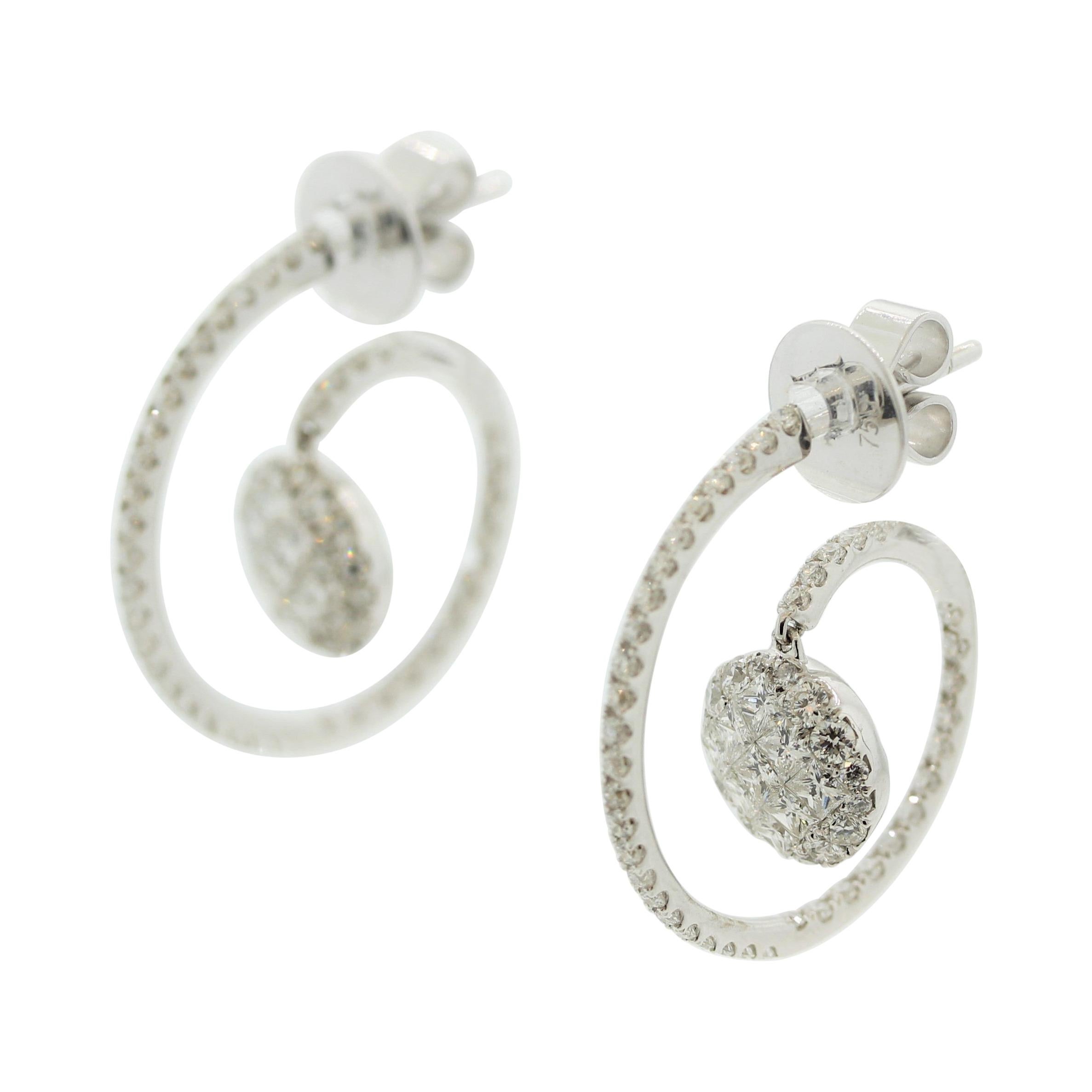Diamond Drop Gold Spiral Earrings