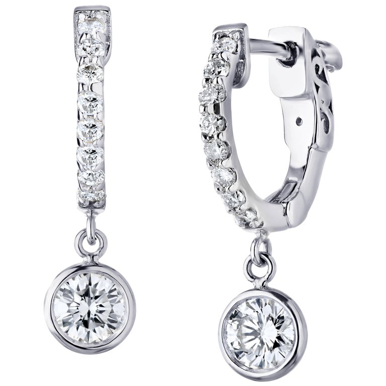 Conflict Free 3/4 Carat Diamond Drop hoop Earrings 14 Karat White For ...