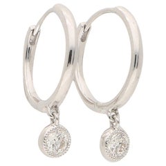 Diamond Drop Hoop Earrings Set in 18 Karat White Gold
