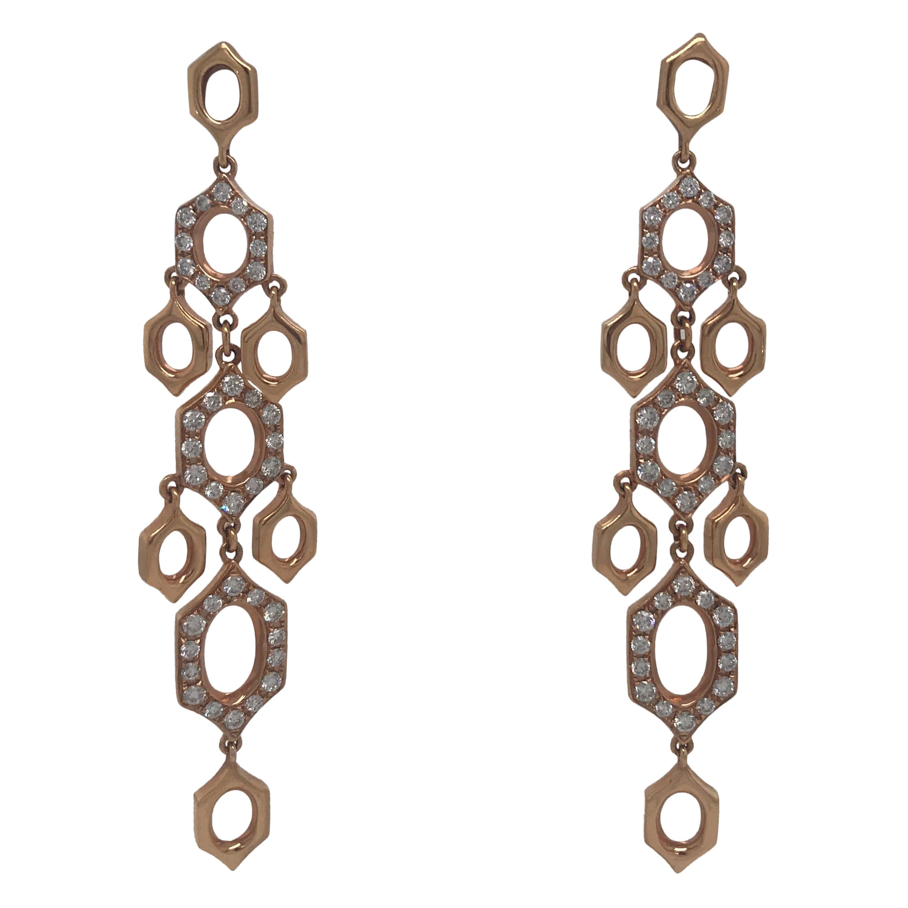 Diamond Drop Link Earrings 1.25 Carat 18 Karat Yellow Gold For Sale at