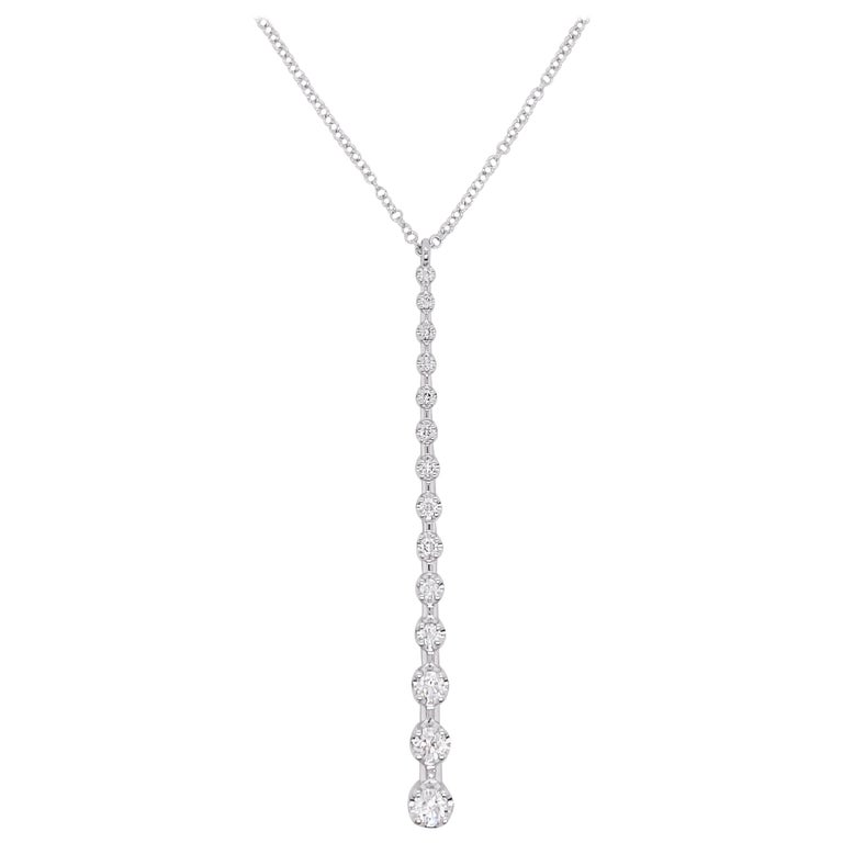 Diamond Drop Necklace, 14 Karat Gold Diamond Station Bar Pendant ...