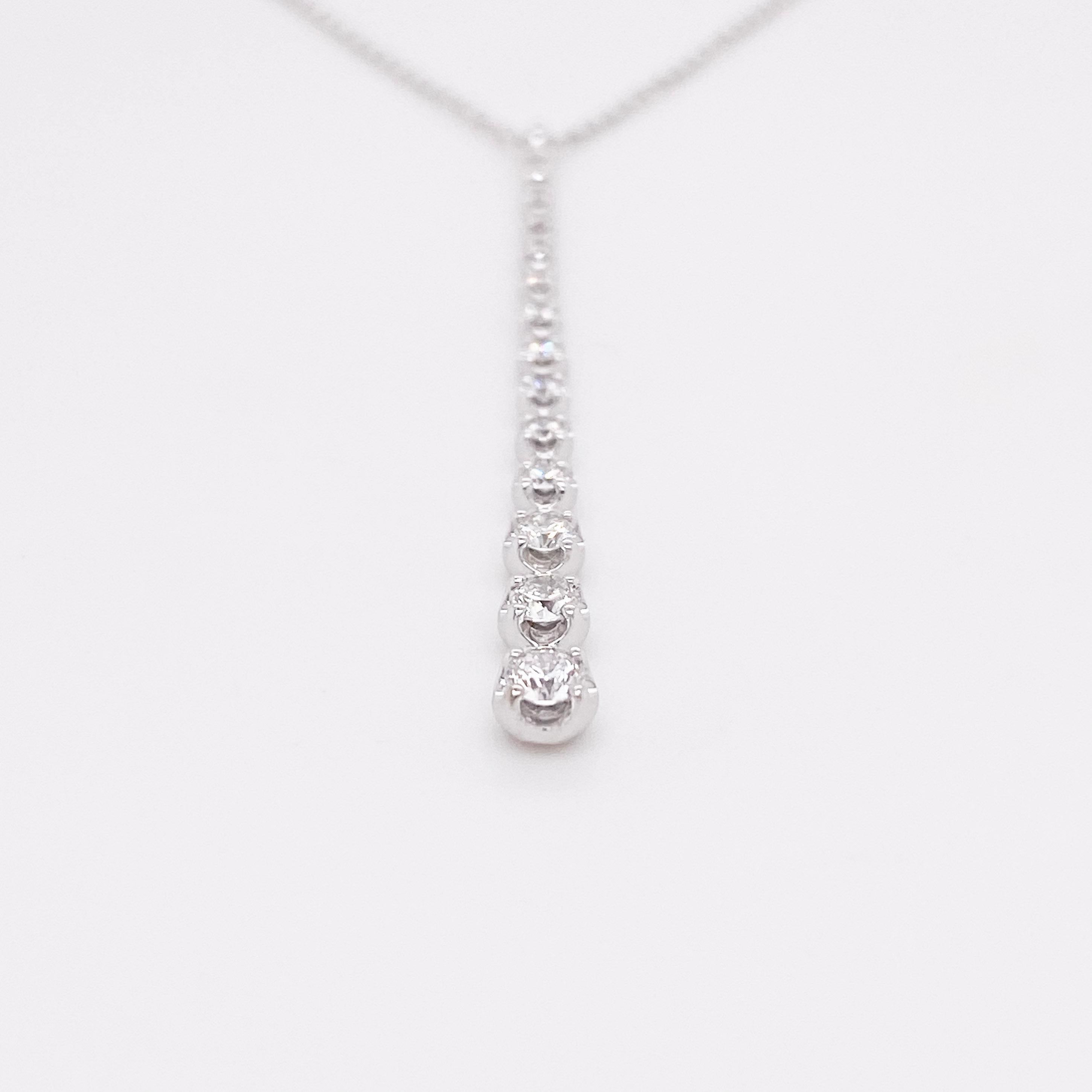 Modern Diamond Drop Necklace, 14 Karat Gold Diamond Station Bar Pendant, NK6361W45JJ For Sale