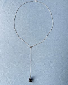 Star Ball Drop Necklace Black White Diamond Enamel Silver