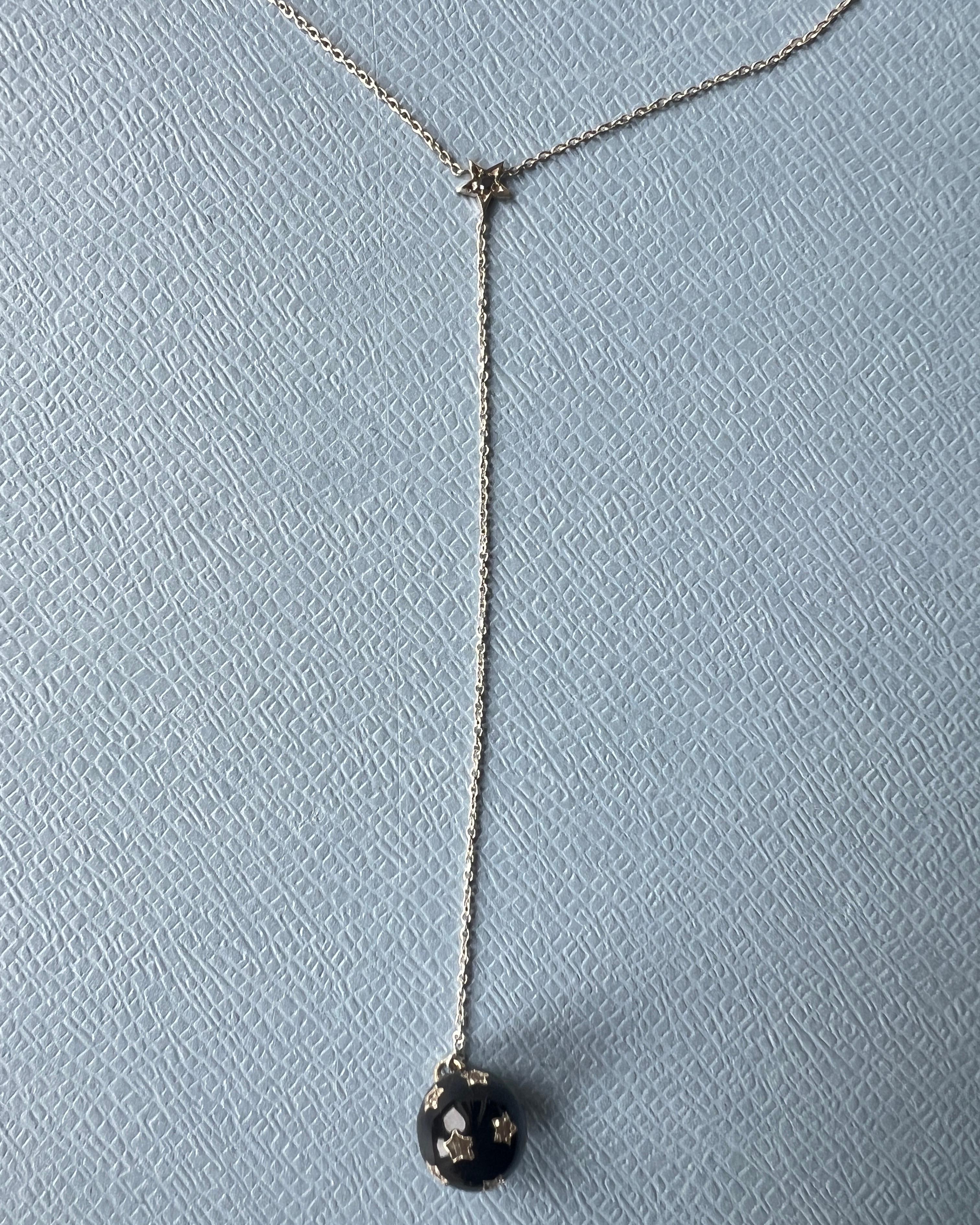 Single Cut Black Diamond White Diamond Drop Necklace Star Black Enamel Silver For Sale