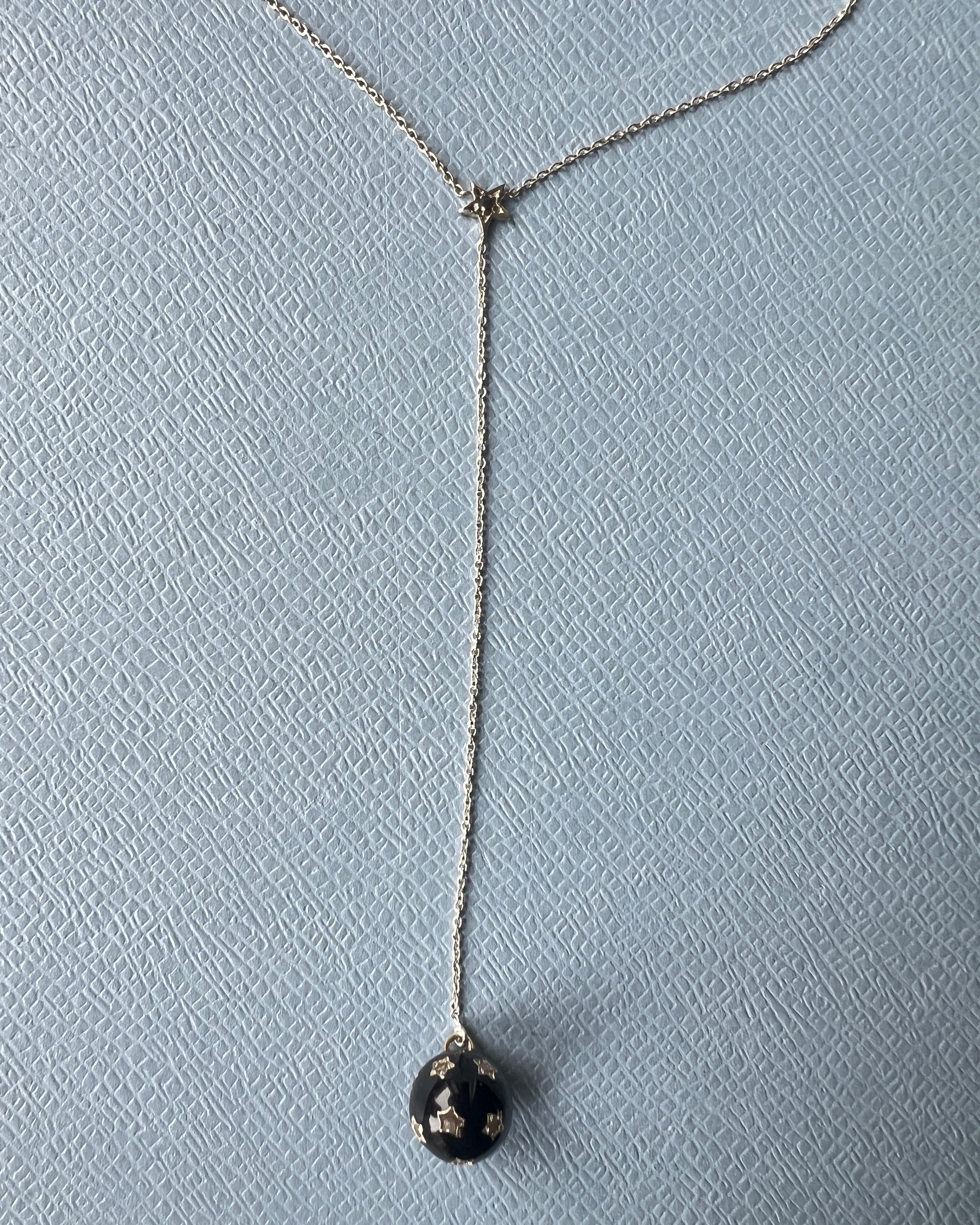 Women's Black Diamond White Diamond Drop Necklace Star Black Enamel Silver For Sale